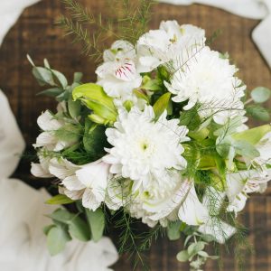 decorative white flower bouquet with scarf wooden table 23 2148187488