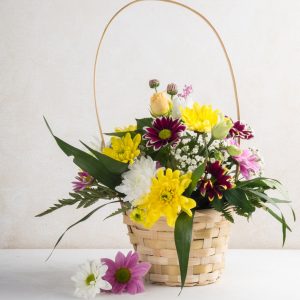 wicker basket with flowers placed desk 23 2148103293